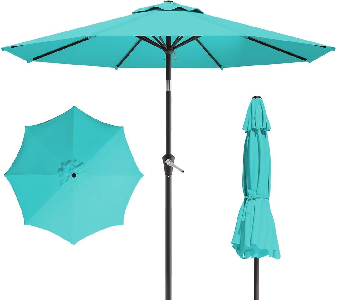 10FT Patio Umbrella, Outdoor Umbrella with Push Button Tilt and Crank, 8 Sturdy Ribs, UV Protection & Waterproof Market Umbrella for Pool, Backyard, Beach,Deck (Peacock Blue)