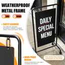 4 THOUGHT Rolling Metal A-Frame Chalkboard Sign with Wheels, 40" x 20" Large Double Sided Sidewalk Sandwich Board, Weatherproof & Stable Easel for Restaurant, Cafe, Business, Wedding