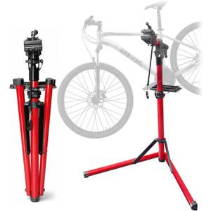 Bike Repair Stand Max 110 lbs, Portable Aluminum Bicycle Workstand for Electric, Heavy Duty Mechanic Maintenance Workstand with Tool Tray, Mountain and Road Bike (Red)