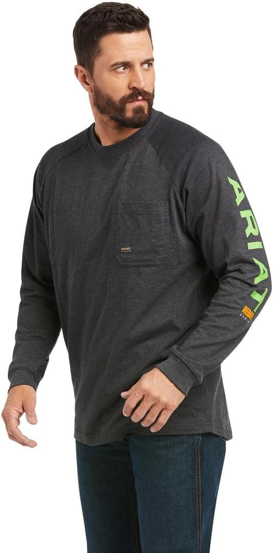 Ariat Mens Rebar Cotton Strong Graphic T-Shirt (X-Large Tall, Charcoal Heather/Lime)