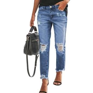 Sidefeel Women's Boyfriend Jeans Stretchy Ripped Distressed Zimbaplatinum Denim Pants Size 8