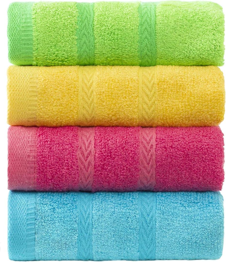 MEMRUI Multicolor Fingertip Towels for Bathroom - Kid's Face Towels, 10 x 18 Inches, 4 Pcs in 4 Colors