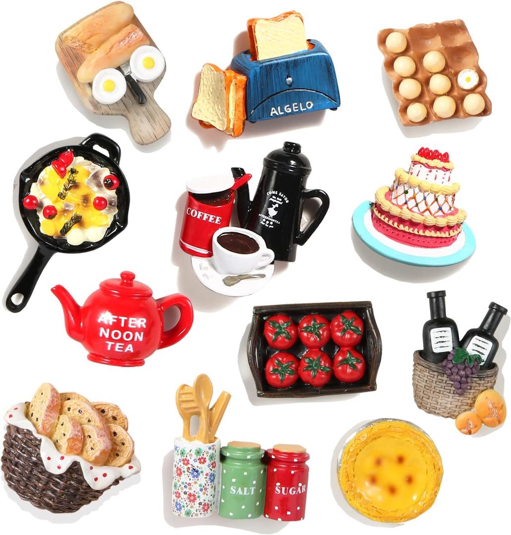 12pcs Cute Food Fridge Magnets for Fridge Cute Magnet Refrigerator Stickers for Kitchen Magnet Decorative Strong Resin Fun Magnets Home Decor Office (12PACK)