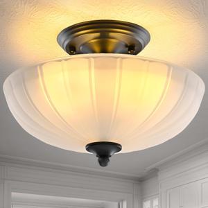 HuixuTe Modern Semi Flush Mount Ceiling Light, 3-Light Black Close to Ceiling Light Fixture with Frosted Glass Shade for Living Room Entryway Bedroom