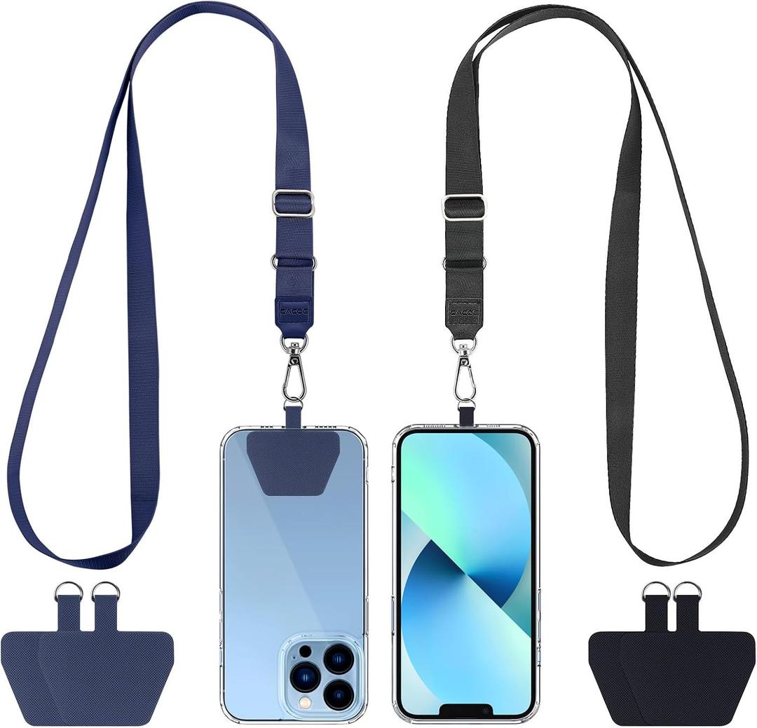 CACOE Phone Lanyard 2 Pcs Adjustable Neck Strap,4 Pcs Patches,Universal Crossbody Multifuctional Patch Polyester Lanyards Compatible with Most Smartphones(Black+Dark Blue)