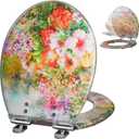 Angol Shiold ROUND Resin Soft Close Toilet Seat Flowers 16.5" | Quick Release Heavy Duty Decorative Acrylic Seats Easy to Install & Clean (Abstract Floral Art Print)