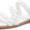 Greatonu Women's Square Toe Braided Flat Sandals Dressy Summer Open Toe Slides Sandals for Women 2025 Strappy Slip On Woven Sandals (10, White)