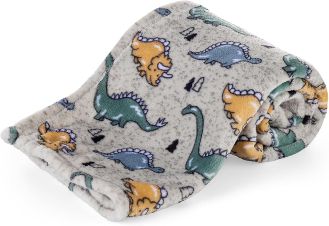 Berkshire Velvetloft Baby Blanket Warm Fleece Nursery Throw, Toddler Blanket for Crib, Stroller, and Travel, Ideal Newborn Baby Gift, Dino Walk Grey Multi, 30 in x 40 in
