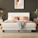 Queen Size Platform Bed Frame with Upholstered Headboard, Metal Support, Noise-Free, Easy Assembly, No Box Spring Needed, Storage Space, Durable and Sturdy Design