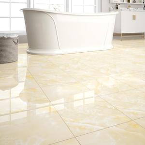 40-Pack 40 Sq.Ft Peel and Stick Floor Tiles Vinyl Polish Pattern Flooring, 12 x 12 Self Adhesive Vinyl Flooring DIY for Kitchen, Bathroom, Laundry, Polish Ivory Beige Marble