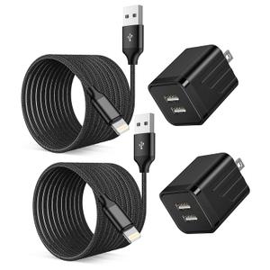 iPhone Fast Charger,2Pack 10FT iPhone Charge 2.1A Dual Port USB Wall Charger Block Plug Adapter with Long Fast Charging Lightning Braided Cable Cord for iPhone 14 13 12 11 Pro Max XS XR 8 7 Plus iPad (Black)