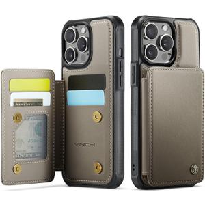 Vinich for iPhone 14 Pro Max Wallet Case with Card Holder, RFID Blocking Credit Slots Kickstand Shockproof Phone Cover for Women Men, Gray