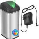 iTouchless 50 Liter / 13 Gallon Kitchen Trash Can with AC Adapter, Lid & Odor Filter  Motion Sensor Stainless Steel Garbage Bin for Home, Office, or Garage  Slim, Large Capacity Design (Light Silver / AC)
