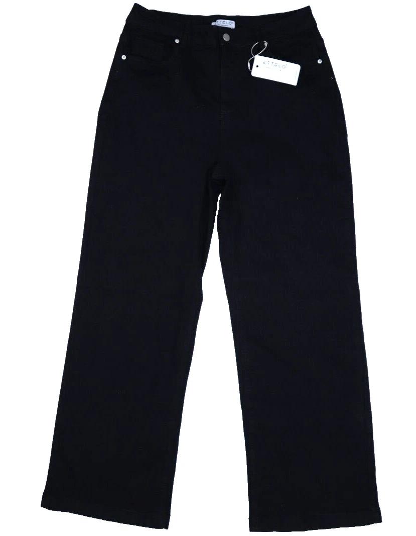 Ettelo Dark Wash Black Mid Rise Stretch 5 Pocket Wide Leg Denim Jeans Womens 16