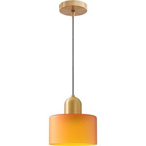Modern Glass Pendant Light, E26 Hanging Light Fixture with Gold Metal Socket, Adjustable Cord Ceiling Lighting for Kitchen, Dining Room, and Bedroom (Orange)