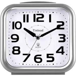 5.5" Large Analog Alarm Clock Silent Non Ticking, Gentle Wake, Beep Sounds, Increasing Volume, Battery Operated Snooze and Manual Light, Easy Set (Gray)