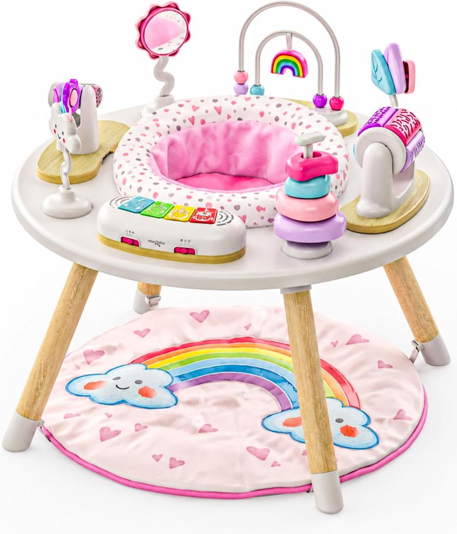 Move2Play 4-in-1 Baby Activity Center | Montessori-Inspired Design | 8 Interactive Toys | Tummy Time, Exersaucer & Toddler Table | Shower Gift | Essential | Must Have for 3, 6, 12 Month Old (Rainbow)
