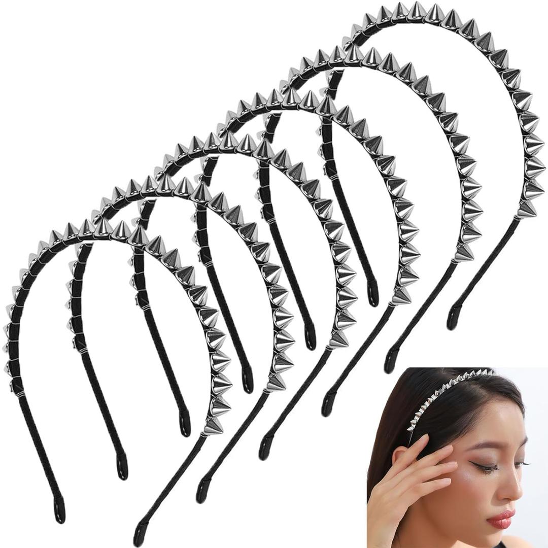 6 Pack Rivet Punk Spike Headband Gothic Studded Headband Hair Hoop for Women Halloween Cosplay Accessories