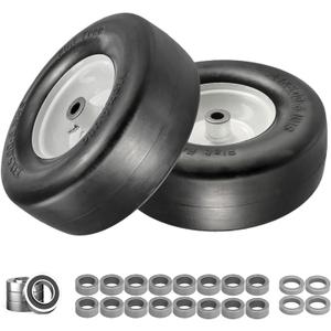 2 Pack 13x5-6" Flat Free Riding Lawn Mower Tires and Wheel, Garden Tractor Solid Smooth Tires, Hub Range for 3.25"- 7.22", 13x5.00-6" Flat Free Zero Turn Front Tires with 3/4" & 5/8" Bearings (Black)