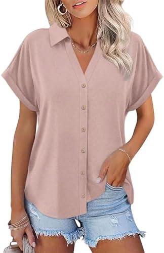 ORANDESIGNE Women's Short Sleeve Polo Tops Summer Button Down Collared T Shirts Casual Cute Ladies Tees XL
