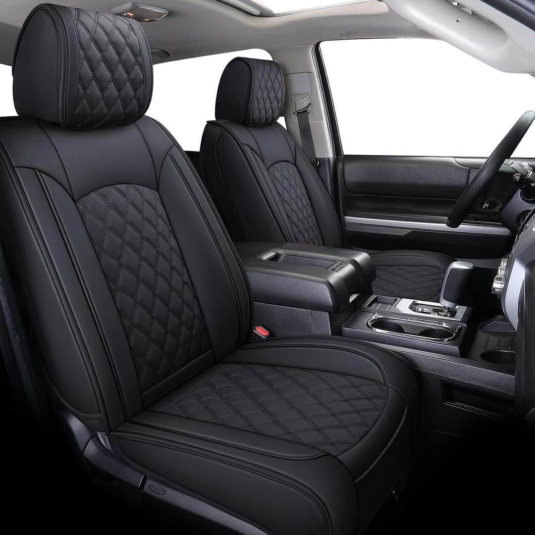 YIERTAI Tundra Seat Covers Compatible with Toyota Tundra 2008-2022 2023 2024 2025 2026 Crewmax Double Cab SR5 Limited Platinum TRD Pro Tundrasine 1794 Edition Waterproof Leather (5 PCS Full Set/Black)