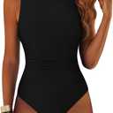 ANRABESS Women Swimsuits One Piece Tummy Control Full Coverage Backless Bathing Suit Ruched Swim Suit Beach Vacation Swimwear, Size: M