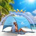 Beach Umbrella with UPF 50+ UV Protection, Portable Beach Tent Canopy with 360 Ventilation, 4 Sandbags, Wind Ropes & Stakes, Storage Pockets for Beach, Travel, Backyard (4)