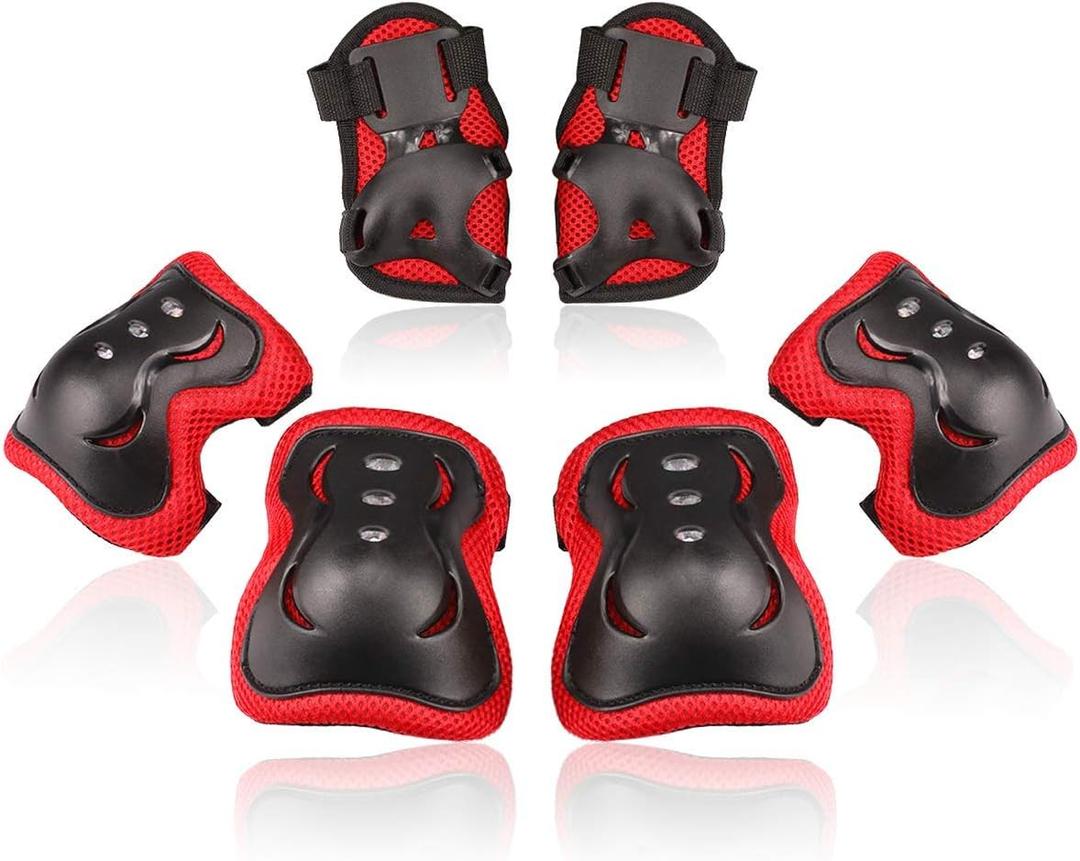BOSONER Kids/Youth Knee Pad Elbow Pads Guards Protective Gear Set for Roller Skates Cycling BMX Bike Skateboard Inline Skatings Scooter Riding Sports (Medium(9-15 years), Black / Red)