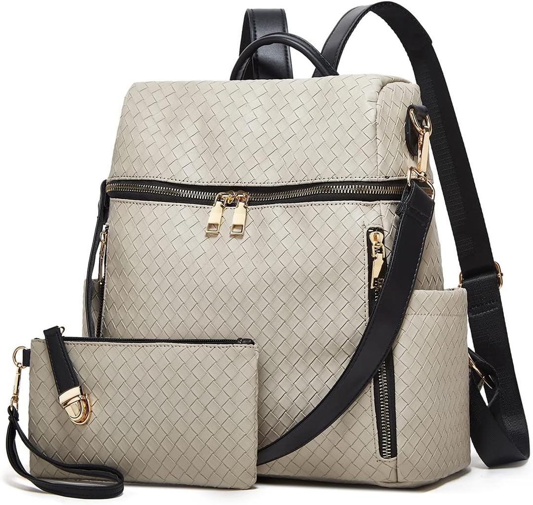Makes Backpack Purse for Women PU Leather Travel Satchel Handbag Convertible Design Bag with Purse 2 Piece (Light Grey Triple)