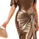VIDUSSA Sparkly Glitter Dress for Women - One Shoulder Ruched Party Cocktail Tie Waist Bodycon Dresses XL