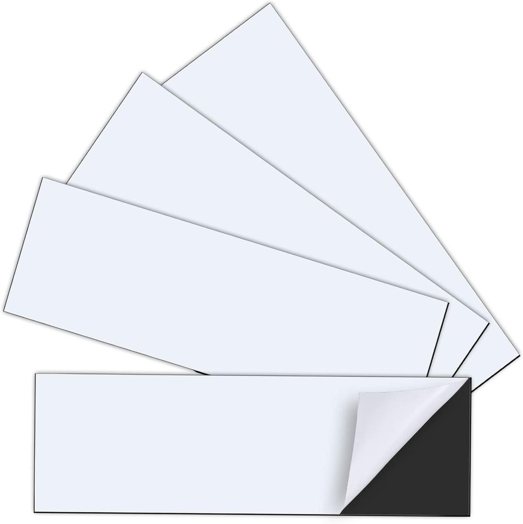 4 Pack 12" X 4" Bumper Sticker Magnets with Self Adhesive Flexible Magnetic Bumper Stickers, Turn Any Decal Into a Strong Magnet, Easy to Cut White