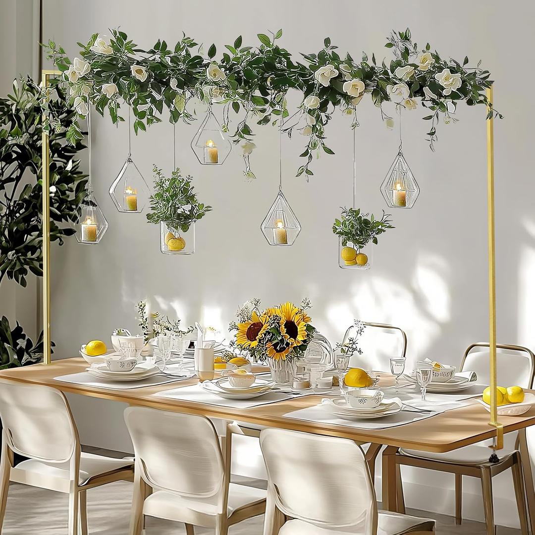 Babenest Over The Table Rod Stand with Clamps Adjustable 47"-98'' Length 10"-40" Height, Metal Flower Hanging Table Arch Stand for Birthday Wedding Party Baby Shower Halloween Christmas Decor (Gold)