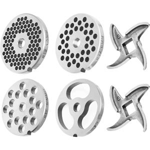 #12 Stainless Steel Grinder Plate Assortment Comes with 4 Stainless Steel Grinder Plates and 2 Knives