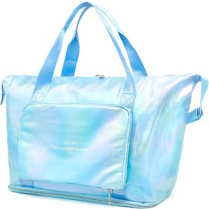 IwIeIaIrI Weekender Overnight Bags for Women Men,Waterproof Lightweight Foldable Gym Duffel Dance Bag for Girls Kids Women Weekend Travel with Laser Color (Blue)