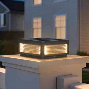 Solar Post Light, 11.81''x11.81'' Waterproof Column Pillar Lights Dusk to Dawn Modern Lamp Posts 3000K LED E26 Bulb Decoration Lantern for Garden Fence Patio Driveway