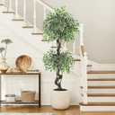 GarveeHome Artificial Ficus Tree for Home Decor Indoor,5 ft Faux Floor Tree White Imitation Ceramic Planter, Indoor Outdoor Lifelike Fake Ficus Tree with Pebbles & Green Fake Moss for Office