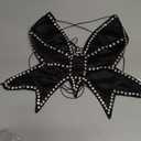 JUMISEE Women Sparkly Rhinestone Butterfly Crop Top Sexy Satin V Neck Bakless Lace Up Cami Tank Top for Rave Festival (Black)