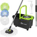 Simpli-Magic 360¬∞ Spin Mop and Bucket with Wringer ‚Äì 3 High-Absorbent Microfiber Washable Heads, Soap Dispenser ‚Äì Spinning Mop and Bucket Set for All Types Floor Cleaning
