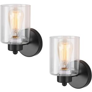 Metal Sconces Wall Lighting with Clear Glass Shade,Bathroom Black Vanity Light Matte Black Wall Sconce, Matte Black Vanity Lights for Bathroom, Modern Wall Light Fixtures