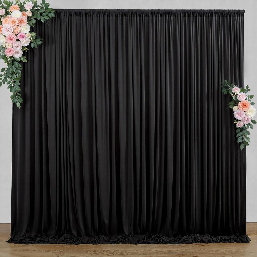 10 ft x 10 ft Wrinkle Free Black Backdrop Curtain for Parties, Polyester Black Photo Backdrop Drapes for Graduation Birthday Wedding Party Stage Curtains, Background Curtains for Stand, 5' x 10', 2 panels