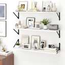 Fun Memories Deep Floating Shelves for Wall, 36W x 8D Wall Mounted Shelves Set of 2, Wide Display Ledge Shelf with Sturdy Metal Brackets for Living Room, Bathroom, Bedroom and Kitchen, White