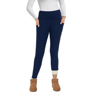 GAYHAY Fleece Lined Leggings for Women  Thick Winter Warm Thermal High Waisted Tummy Control Workout Yoga Pants (Medium, Pkt-navy Blue)