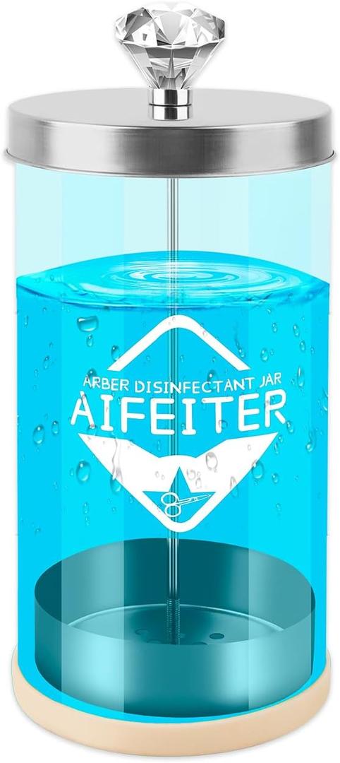 Barber Disinfectant Jar (30 oz) With Stainless Steel Tray and Removable Basket - Sterilizing Container for Salon or Nail Spa Tools