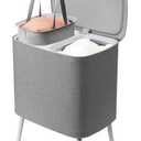 THEVryndlyx Large Collapsible Laundry Basket: with Handles & Legs – Heavy Duty Foldable Laundry Hamper 2-Section Organizer Tall Dirty Clothes Basket for Home Dorm Laundry Baskets (GREY, 60L)