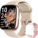 Smart Watch 2026 Upgrade for Women Men Android & iPhone [2 Bands, 44mm case, 1.83''], Alexa Built-in, Make/Answer Call, HR SpO2 Sleep Stress Monitor Fitness Tracker, IP68 Waterproof Step Counter Watch (Beige)