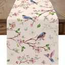 Spring Table Runner 13x72 inch, Floral Bird Spring Decor for Table, Party, Home - Farmhouse Floral Decroations