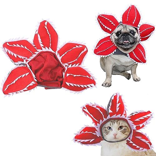 Pet Demon Hat Costume Scary Halloween Dog Headband Demogorgon Costume Headgear Props Cosplay Outfits Cute Clothes for Small Dogs Puppy Cat Kitten Monster Headwear Devil Decorations, Small