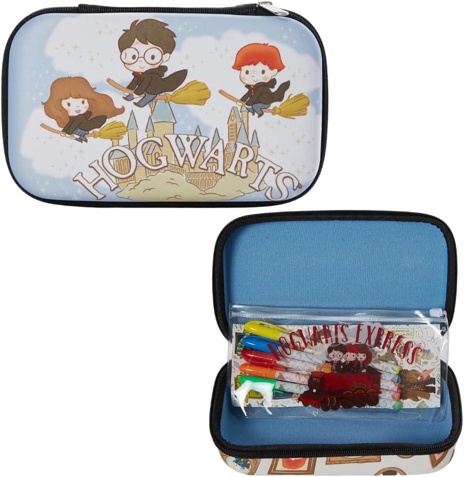 Innovative Designs Harry Potter Hogwarts Pencil Case Set with Stickers and Gel Pens for Kids, Molded with Zip Closure