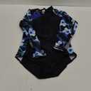 Girls Long Sleeve Rashguard Swimsuit UV Protection One-Piece Swimwear Bathing Suit (12-14 Years, Blue Floral Print)