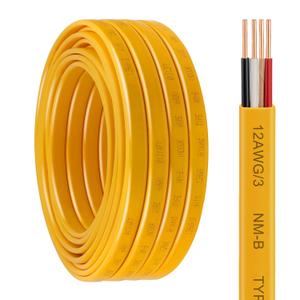 12/3 NM-B Wire with Ground - 25FT Non-Metallic Sheathed Cable Pure Copper 12 AWG 3 Conductor Residential Indoor Wire for Outlets, Switches and Other Loads etc. (Yellow)